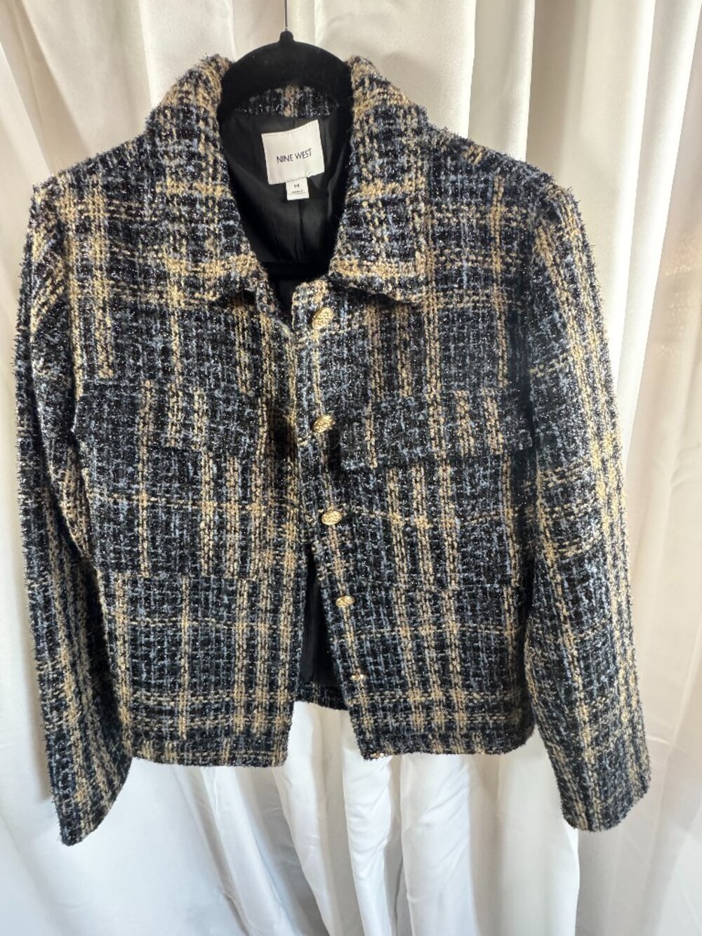 Nine West Blazer-Black, Blue & Tan Sparkly Tweed Fall Jacket Size M NWT